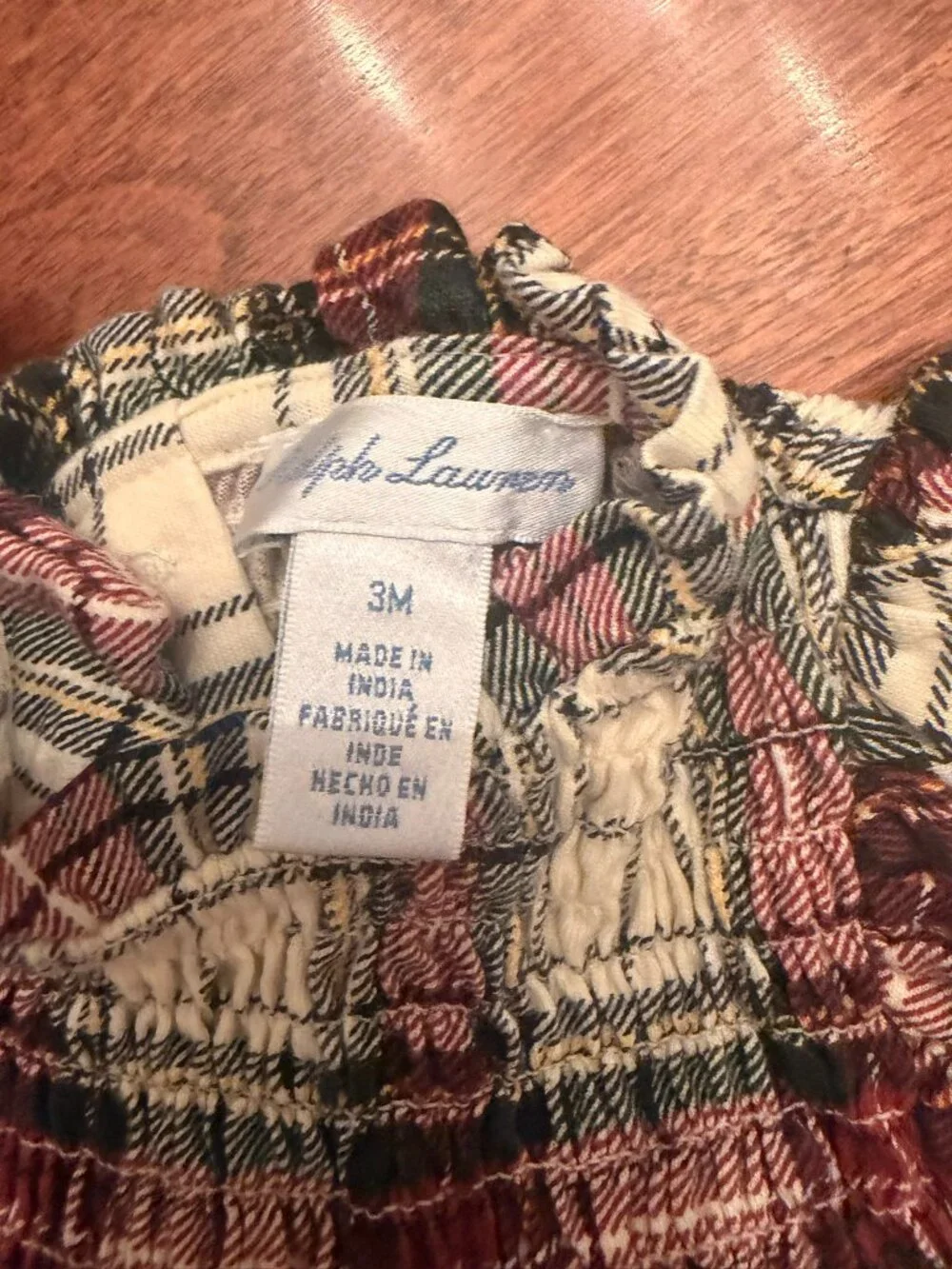 Polo Ralph Lauren Holiday Plaid Smocked Top/Bloomer Set, Size 3M